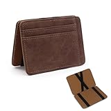 MultiValue Magic Wallet, Leder Mini Geldbeutel mit Münzfach Flache Portmonee Herren mit 3 Kartensteckplätzen (Braun)
