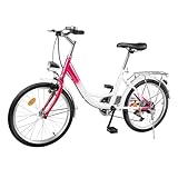 Jolre 20 Zoll Kinderfahrrad, 6-Gang-Mädchenfahrrad, rosa Teenagerfahrrad, rosa Kinderfahrrad, Citybike mit Licht, passend für 145-165 cm