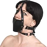 Schwarzer Fetisch Kunstleder Mundknebel mit innen liegendem Gag-Ball - Bondage Mouth Gag - BDSM Sexspielzeug - Mundspreizer Kopf Geschirr - Erotik Ballgag