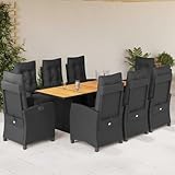 HOMEELIKE 9-TLG. Garten-Essgruppe mit Kissen Schwarz Poly Rattan
