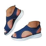 riou Sandalen Damen Sommer Bequeme Orthopädische Offene Zehe Schuhe Waschbar Sportsandalen Keilabsatz Sandalen Elegante Schuhe Leichte Mesh Rutschfeste Trekking-Sandalen Zum Gehen, Blau 10, 36 EU