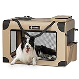 SNUOWU Faltbare Hundebox, 91,4 cm, 3 Türen, tragbare Reise-Hundebox für große Hunde, faltbare weiche Hundebox, Haustierhütte für drinnen und draußen, 91,4 cm L x 63,5 cm B x 63,5 cm H, Khaki