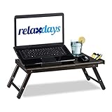 Relaxdays Bambus Laptoptisch, HBT: 24x60x35cm, höhenverstellbarer Laptopständer für Bett und Sofa, mit Schublade, braun