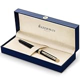 Waterman Hémisphère Füller | Hochglänzend Schwarz mit Zierteile aus 23 K Gold | Füllfederhalter mit feiner Feder | Geschenkbox
