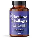 Hyaluron & Kollagen Komplex | 270 Kapseln | Hochdosiert mit Hyaluronsäure, Biotin, Selen, Zink, Vitamin C & Bambusextrakt | Hyaluron Collagen Complex | Haut, Haare, Nägel | Alpha Foods