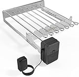 Onlyfire Elektrischer Spiessdreher, Edelstahl Drehspieß Aufsatz mit 7 Spießen und Motor, Größenverstellbar 43,3 x 40,3-46,3 cm, mit Netzstecker und USB, Drehspieß Rotisserie, Silber