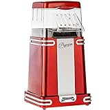 Gadgy Popcornmaschine - Schneller, ölfreier, fettarmer Heißluft Popcorn Maker 1200W mit Messbecher und abnehmbarem Deckel, Retro-Rot beschichtet