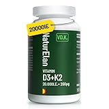 Vitamin d3 k2 kapseln hochdosiert - 20000I.E. + Vitamin K2 MK7 200 mcg pro Dosis, 180 Vegetarisch kapseln, Ohne Zusätze, In Deutschland Produziert
