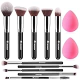 BEAKEY Pinselset Makeup Professionelles Foundation Make up Pinsel Set Premium Puderpinsel Lidschatten Blush Schminkpinsel Set Beauty Schwamm (10+2 Stück, Silber)