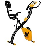 HOMCOM Klappbarer Heimtrainer, Trainingsrad, Hometrainer für Erwachsene, 8 magnetische Widerstandsstufen, Handpulssensoren, LCD-Multifunktionsdisplay, verstellbarer Sattel, Stahl, gelb, grau