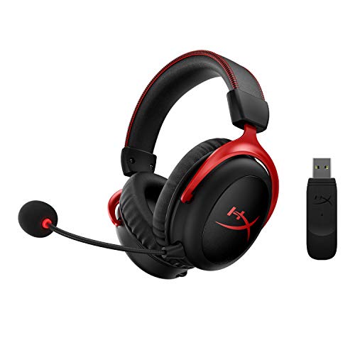 HyperX Cloud II Wireless -Gaming-Headset für PC,Xbox Series X|S,Xbox One,lange Batterielebensdauer bis zu 30 Stunden,7.1Surround Sound,abnehmbares Mikrofon mit Geräuschunterdrückung, Schwarz/Rot