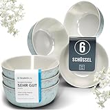 Steingut Müslischalen 6 Personen Ibiza TESTSIEGER, Traumhaftes Mediterranes Steingut Müsli Schüssel Set, Kleine Schüssel, Müslischale - Pure Living in Blau-Beige