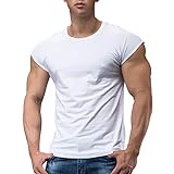 Herren Sportlich T-Shirts Tees Kurz Ärmel Bodybuilding Trainieren Ausbildung Fitness Tops Crew Hals Baumwolle Weiß M