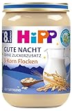 HiPP Bio Gute Nacht 3-Korn Flocken (6 x 190g), Babymilchbrei ab 8. Monat, ohne Zuckerzusatz, gut sättigend, in bester Bio-Qualität