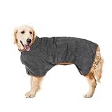 Pejoye Grau Hundebademantel aus Mikrofaser - Pfotentuch, Hunde Handtuch mit Verstellbarem Riemen, Haustier Bademantel mit Klettverschluss, Hund Bademantel Mantel