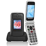 CHAKEYAKE 4G Seniorenhandy Ohne Vertrag, Dual SIM Klapphandy Seniorentelefon mit Groüe Tasten, 2.8' Groüe Bildschirm, Flip Phone Senioren Handy mit SOS Notruftaste, Kurzwahl, Ladestation (Schwarz)