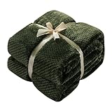 Weiche, warme, Karierte Fleece-Bettdecke, große Netz-Flanelldecken, atmungsaktiv Alpaka Kuscheldecke (Army Green, A)