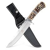 by GER-SABER Jagdmesser festehende Clip-Point-Klinge inkl. Gürtelholster 31cm Einhandmesser - Outdoor Messer für jedes Abenteuer, Survival Bowiemesser für Camping, Jagd, Wandern und mehr (SA49)