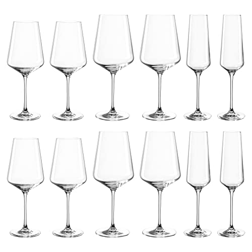 Leonardo Puccini Kelch-Glas Set, 12er Set, Weißwein-, Rotwein- und Sekt-Gläser, spülmaschinenfeste Kelch-Gläser, Sekt- und Weingläser-Set, 069525