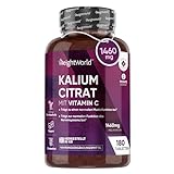 Kalium Tabletten - Muskelaufbau, Elektrolyte & Blutdruck (EFSA) - 1460mg pro Portion - 180 vegane Stück - 3 Monate Vorrat - Kaliumcitrat mit Vitamin C - Alternative zu Kaliumchlorid - WeightWorld