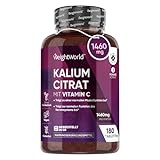 Kalium Tabletten - Muskelaufbau, Elektrolyte & Blutdruck (EFSA) - 1460mg pro Portion - 180 vegane Stück - 3 Monate Vorrat - Kaliumcitrat mit Vitamin C - Alternative zu Kaliumchlorid - WeightWorld