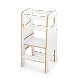 Obubu - Montessori Lernturm ab 1 Jahr Klappbar - Hochstuhl Baby - Learning Tower - Tritthocker mit 2 Stufen & verstellbaren Fachböden - Tritthocker Kinder - Küchenhelfer - Hochstuhl Kinder - Weiß