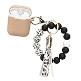 kwmobile Hülle für Apple Airpods 1 & 2 Case mit Schlaufe - Silikon Schutzhülle mit Schlüsselanhänger - Kopfhörer Cover in Cappuccino Schwarz
