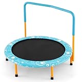 GOPLUS φ92cm Kinder Trampolin, Minitrampolin mit Haltegriff, klappbares Gartentrampolin bis 150kg belastbar, Kindertrampolin für Indoor & Outdoor & Garten (Hellblau)