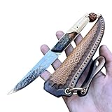 Obespina Wunderschönes kleines Messer, feste Klinge, Damaststahl, Suminagashi, Luxusetui, Jagd-Kollektion, japanische Kollektion, EDC Wandern, Camping, Geschenk für Herren