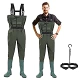 Gimisgu Wathose 70 Denier Nylon, PVC Angelhose, wasserdichte Fischteichhose mit Gummistiefeln, Bund, Taschen, und EIN kostenloser Haken, geeignet für Angeln, Jagd, Autowäsche, Bauernhof(EU 44)