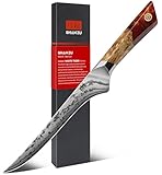 SHAN ZU Damast Filetiermesser, 18cm Japanisches Ausbeinmesser aus SG2-Pulverstahl, Handgeschmiedetes Fischfiliermesser aus 91 Schichten Damaststahl, Ergonomischer Ahorngriff – WHITE TIGER Series