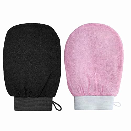 Pink Schwarz Peelinghandschuh Handschuhe - Reinigt Porentief für Körper & Gesicht, Exfoliating SPA Glove für Dusche oder Badewanne und zum Auftragen, Massagehandschuh