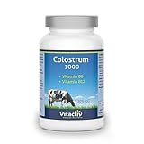 VITACTIV Colostrum 1000 mg, Colostrum Kapseln hochdosiert plus Vitamin B6 & B12 zur Unterstützung des Immunsystems, Nervensystems und Energiestoffwechsels, aus Kuh-Erstmilch (60 Kapseln, Monatspack)
