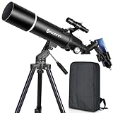 Teleskope für Erwachsene Astronomie, 80mm Aperture 600mm Refraktor Teleskop für Kinder, Anfänger, BAK4 kompaktes und tragbares Reiseteleskop mit Stativ, Tragetasche und Telefonadapter