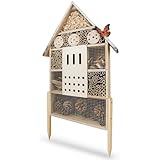 Wildlife Friend Insektenhotel XXL Stehend - Bienenhotel mit Standfuß 76 cm, Metalldach - Groß Wildbienenhotel - Insektenhaus für Bienen, Marienkäfer und Schmetterlinge | Insektenhotel Bausatz