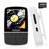 YOTON MP3 Player mit Bluetooth 5.2, 64GB Speicherplatz, Mini HiFi-Musikplayer mit Sportclip, Unabhängige Lautstärkeregelung, FM Radio, inkl. Kopfhörer, Weiß