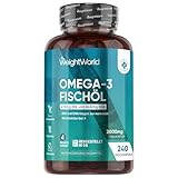 Omega 3 Weich-kapseln - 2000mg Fischöl mit 1100mg Omega-3, 660mg EPA & 440mg DHA pro Portion - 240 Softgels - EPA & DHA tragen zur normalen Herzfunktion bei (EFSA) - fish oil - WeightWorld