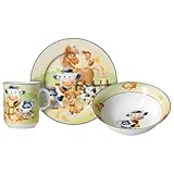 Ritzenhoff & Breker Kindergeschirr-Set Hoftiere 3-teilig | Kinderbecher (270 ml), Teller (19 cm) und Schale (450 ml) | Tiere vom Bauernhof | Porzellan | Bunt