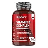 Vitamin B Komplex mit Vitamin C - 365 Tabletten - Alle 8 B-Vitamine (B1, B2, B3, B5, B6, B7, B9, B12) - 1 Jahr Vorrat & Vegan - WeightWorld