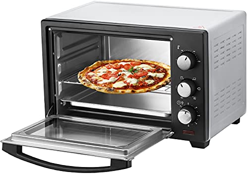 Mini Backofen 25 Liter | Pizza-Ofen | 3in1 Backofen | Minibackofen | Miniofen | Krümelblech | Ober-/Unterhitze | Konvektion | 60 min.Timer | 1.600 Watt (25 Liter Edelstahl)