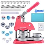 ButtonMaschine Pin Badge Maker Verschiedene Größen 25+32+58 mm VIHBRAI DIY individuelle Metall-Button-Presse-Set mit 300 Sets Button-Herstellungsbedarf & Kreisschneider (Rosa Pink)