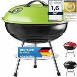 Micro BBQ Campinggrill Kugelgrill Mini Grill; Kompakter Reise Holzkohle-Grill Tischgrill Edelstahl emailliert 38cm (Grün)