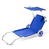 Casaria® Sonnenliege Klappbar mit Dach Strandliege mit Rollen Tasche Outdoor Klappliege Liegestuhl Abnehmbarer Sonnenschutz Liegestuhl 115kg Blau