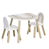 Zeller 13536 Kinder-Sitzgarnitur Rainbow, 3-TLG., MDF/Kiefer, Tisch: ca. 55 x 55 x 45 cm, Stuhl: ca. 28 x 28 x 49 cm