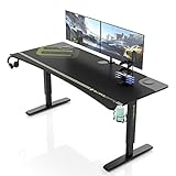 EUREKA ERGONOMIC Gaming Tisch 160 x 70 cm Höhenverstellbarer Schreibtisch,Großer manuell höhenverstellbarer Schreibtisch mit kostenlosem Mauspad,Controller-Ständer,Getränkehalter,Kopfhörerhake
