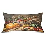 CHIFIGNO Kissenbezug, Motiv: Herbsternte, Kürbisse, Früchte, dekorativer Kissenbezug für Couch, Sofa, Couch, Bett, rechteckig, 53,3 x 137,2 cm