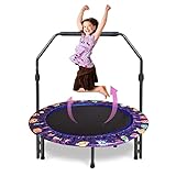 Trampolin für Kinder, 36' Mini Kindertrampolin mit Verstellbarer Griff, Kindertrampolin mit gepolsterter Sicherheitsabdeckung, Rebounder-Trampolin für Sprungsportarten im Innen oder Außenbereich(Lila)