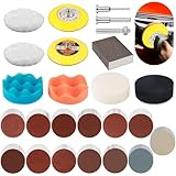Celepoir 142 Stück Polieraufsatz Akkuschrauber Set, 75mm Schleifscheiben, Polierschwamm & Rund Nassschleifpapier (Körnung 40-5000 Grit), Scheinwerfer Polierset für Metall Holz Glas Auto Polieren