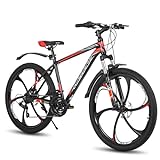 Hiland 26 Zoll Mountainbike MTB mit Aluminiumrahmen Scheibenbremse Federgabel 6 Speichenräder für Jugendliche Fahrrad Herren Damen Jungen Mädchen Schwarz Rot