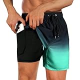 flintronic Badehose Herren, mit Kompression Liner 2 in 1, Board Shorts, Badeshorts Schwimmhose, Elastisch Verstellbar Mit Tunnelzug